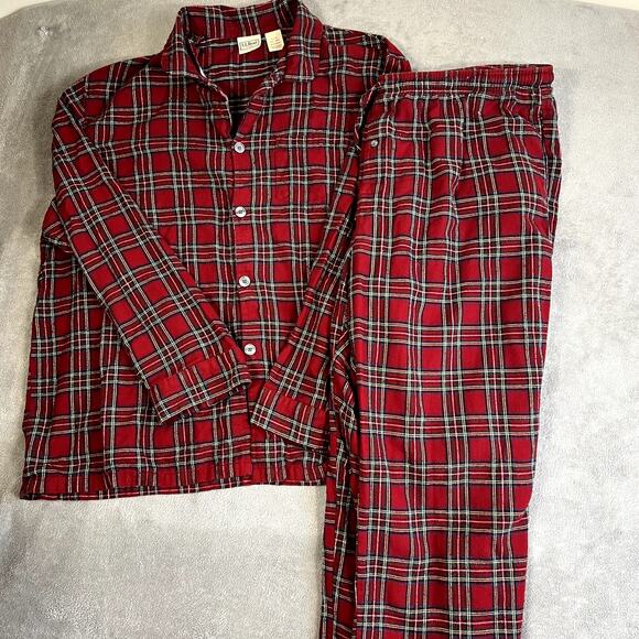 LL Bean Cotton Pajama Set Men's XXL Red Plaid Warm Comy Holiday Festive - Picture 1 of 13